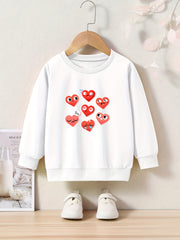 Hearts Print Girls Casual Pullover Sweatshirt Long Sleeve Crew Neck Tops