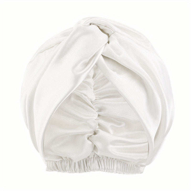 Satin Ruched Bonnet Double Layer Knotted Elastic Turban Soft Shower Cap