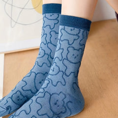 Bear Textured Socks Womens Mid Tube Stockings