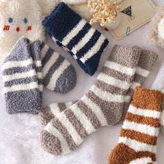 5 Pairs Striped Fuzzy Socks Comfy & Warm Mid Tube Stockings