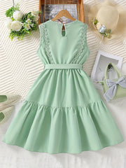 Girls' Lace Applique Sleeveless Tunic Dress Casual Party Vacation Kids Clothing