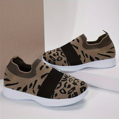 Leopard Pattern Running Shoes Breathable Mesh Lightweight Non-slip Casual Shoes