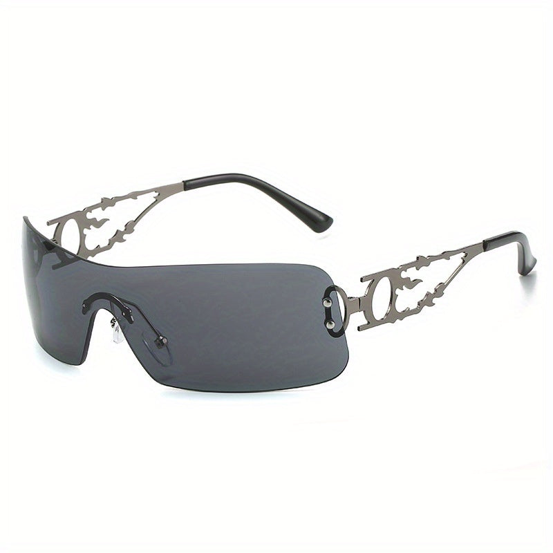Y2K Rimless Wrap Sunglasses UV400 Hip Hop Eyewear