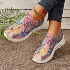 Women's Peacock Graphic Flying Running Shoes Comfort Slip on Flat Shoes
