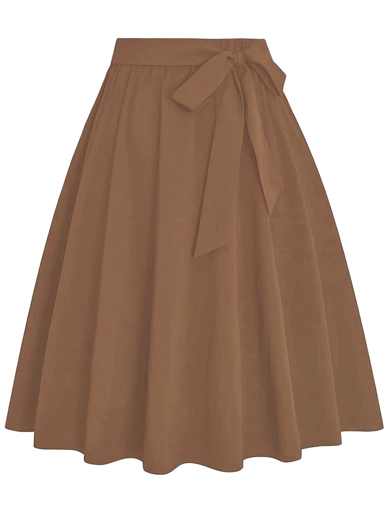  Casual Skirt Solid Elastic Bow Knot A-line Belted Skirt