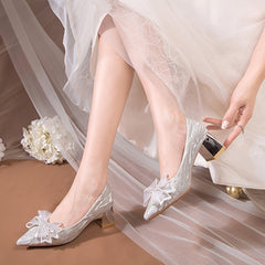 Sparkly Bow Tie High Heel Pumps Wedding Shoes