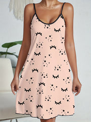 Eyelash Print Nightdress Crew Neck Spaghetti Strap Sleep Dress Women's Sleepwear