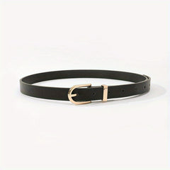Golden Oval Pin Buckle Belt PU Leather Thin Belt Dress Girdle For Women