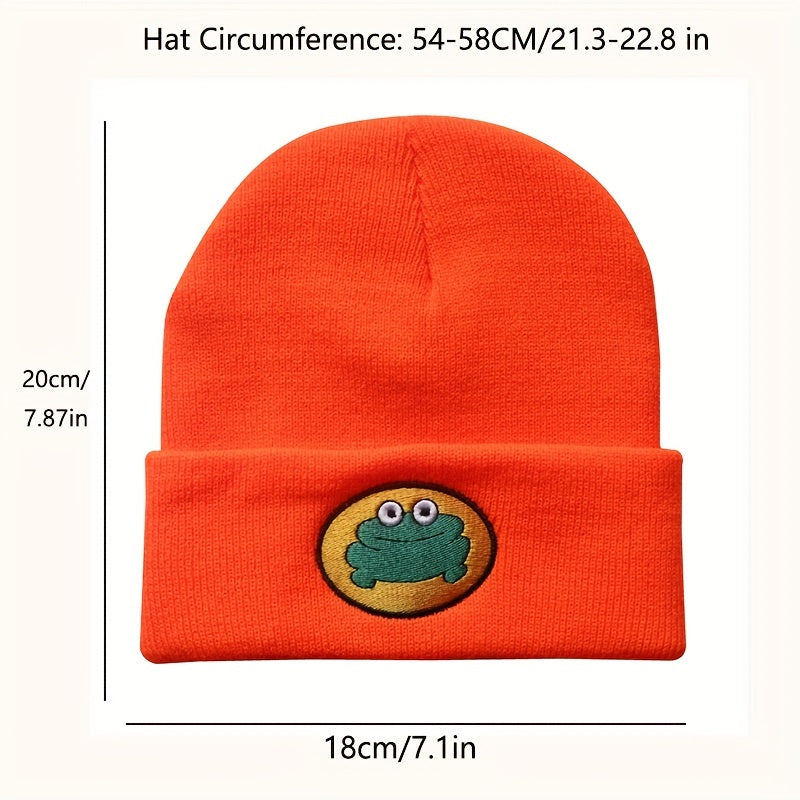 Warm Knit Beanie Hat with Cartoon Frog Pattern for Men Women