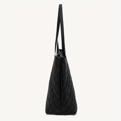 Argyle Quilted Tote Bag Large Capacity Stylish PU Leather Handbag