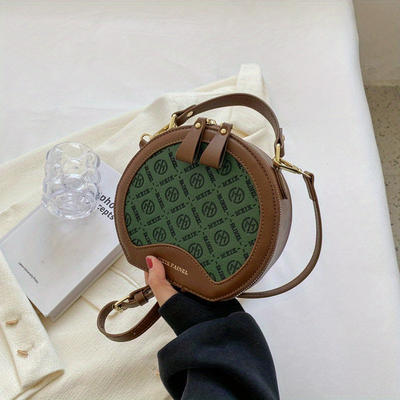 Vintage Round Crossbody Bag Geometric Print Shoulder Bag