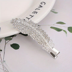 Crystal Feather Hair Clip Barrette Sparkling Rhinestone Hairpin