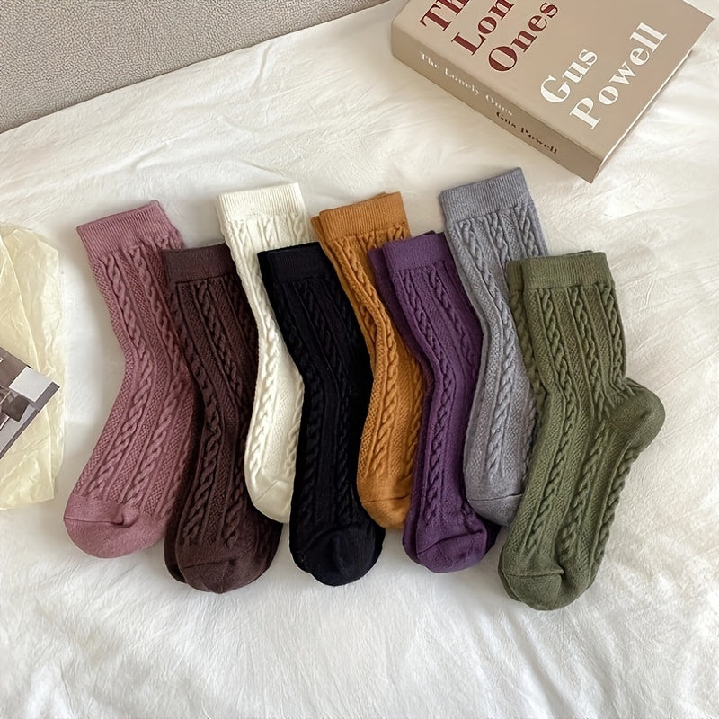 8 Pairs Twist Textured Mid Tube Socks Women's Stockings & Hosiery