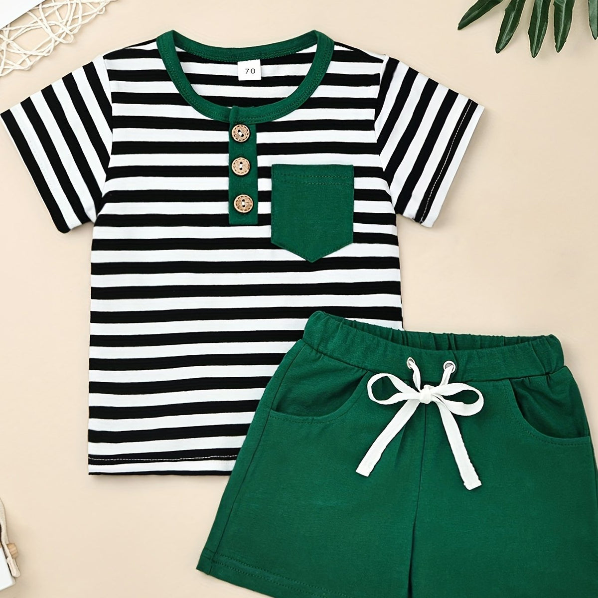 Baby Casual Striped Pocket T-shirt & Shorts Set for Summer