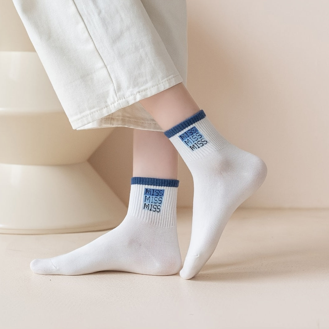 5 Pairs Letter Print Socks Women's Sports Short Socks