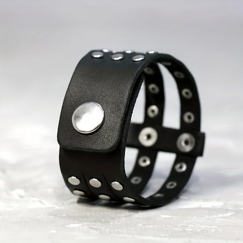 Men's Punk Retro Leather Rivet Inlaid Wide Bracelet