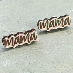 Vintage Wooden MAMA Stud Earrings Bear Elephant Cat's Paw Jewelry