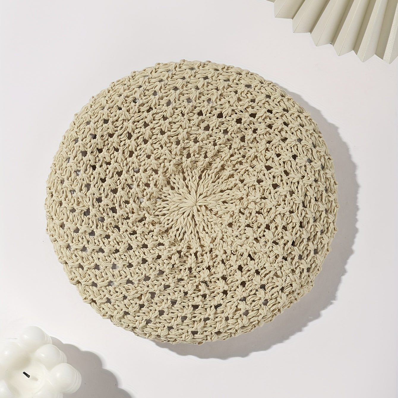 Hollow Out Crochet Beret Pumpkin Cap Octagonal Hat For Women
