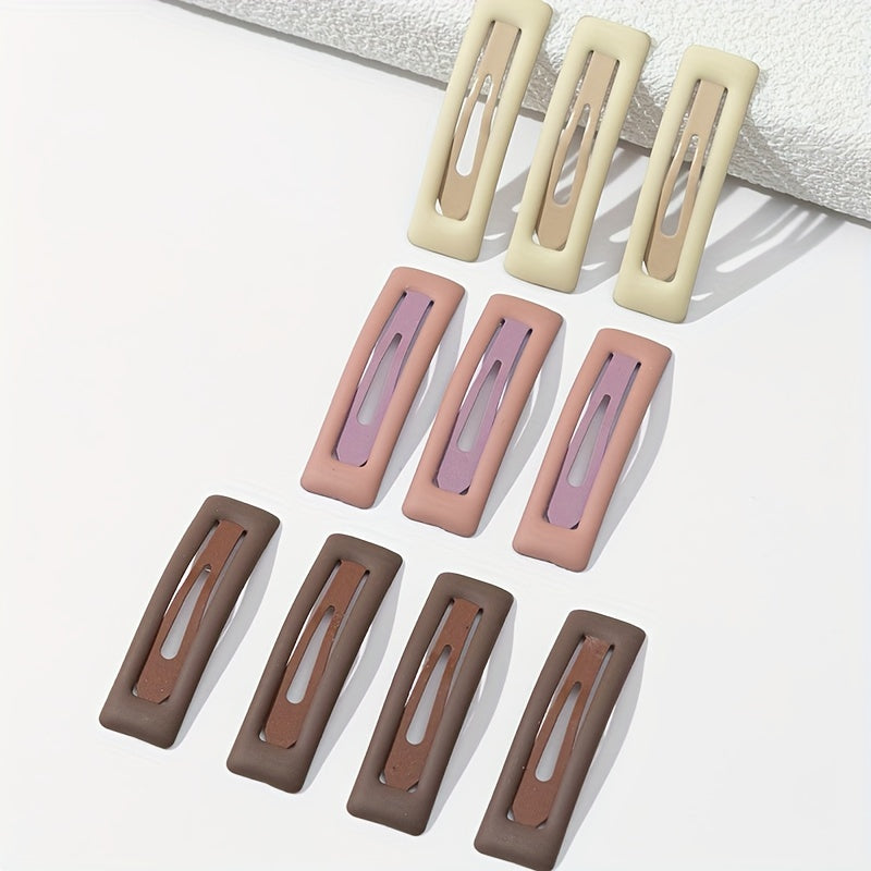 10pcs Rectangle Hair Clips Girls Metal Snap Barrettes Decorative Hairpins