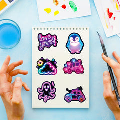 50pcs Neon Stickers Retro Colorful Graffiti Decals with Playful Designs