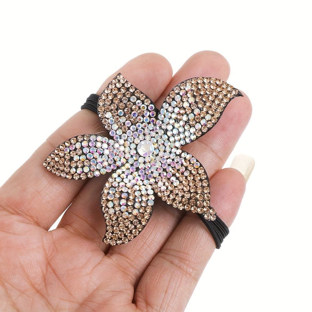 Women's Rhinestone Flower Resin Hair Tie Elastic Hair Rope
