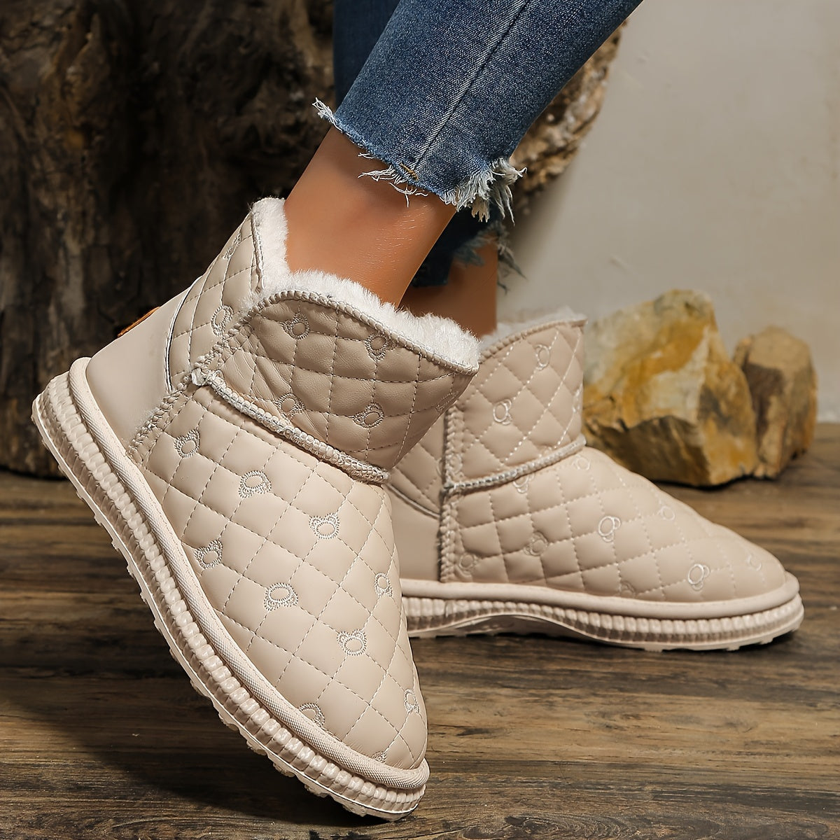 Women's Solid Medium Tube Snow Boots Non-slip Outdoor Warm Boots