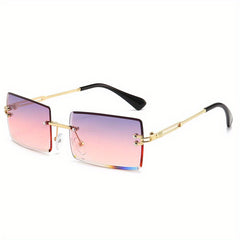 Square Gradient Lens Sunglasses Mod Metal Hollow Temple Glasses