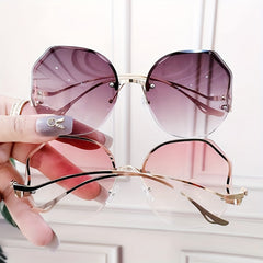Ombre Lens Sunglasses Women Semi Rimless Metal Glasses UV400