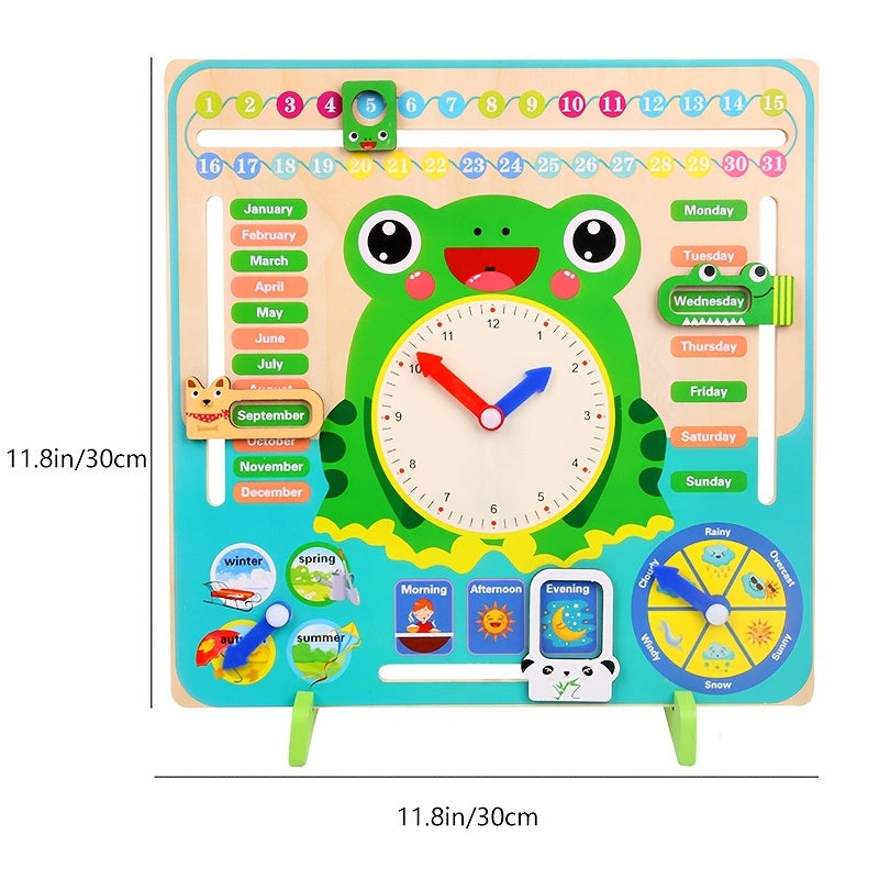 Montessori Wooden Toys Educational Clock for Kids Time Weather Seasons