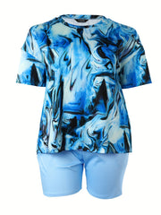  Marble Print Tee & Shorts Set