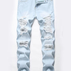 Slim Fit Ripped Jeans Men's Casual Street Style Distressed Denim Pants
