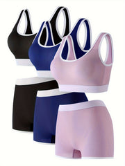 3 Sets Bra Panties Sports Ribbed Elastic Intimates Lingerie Set