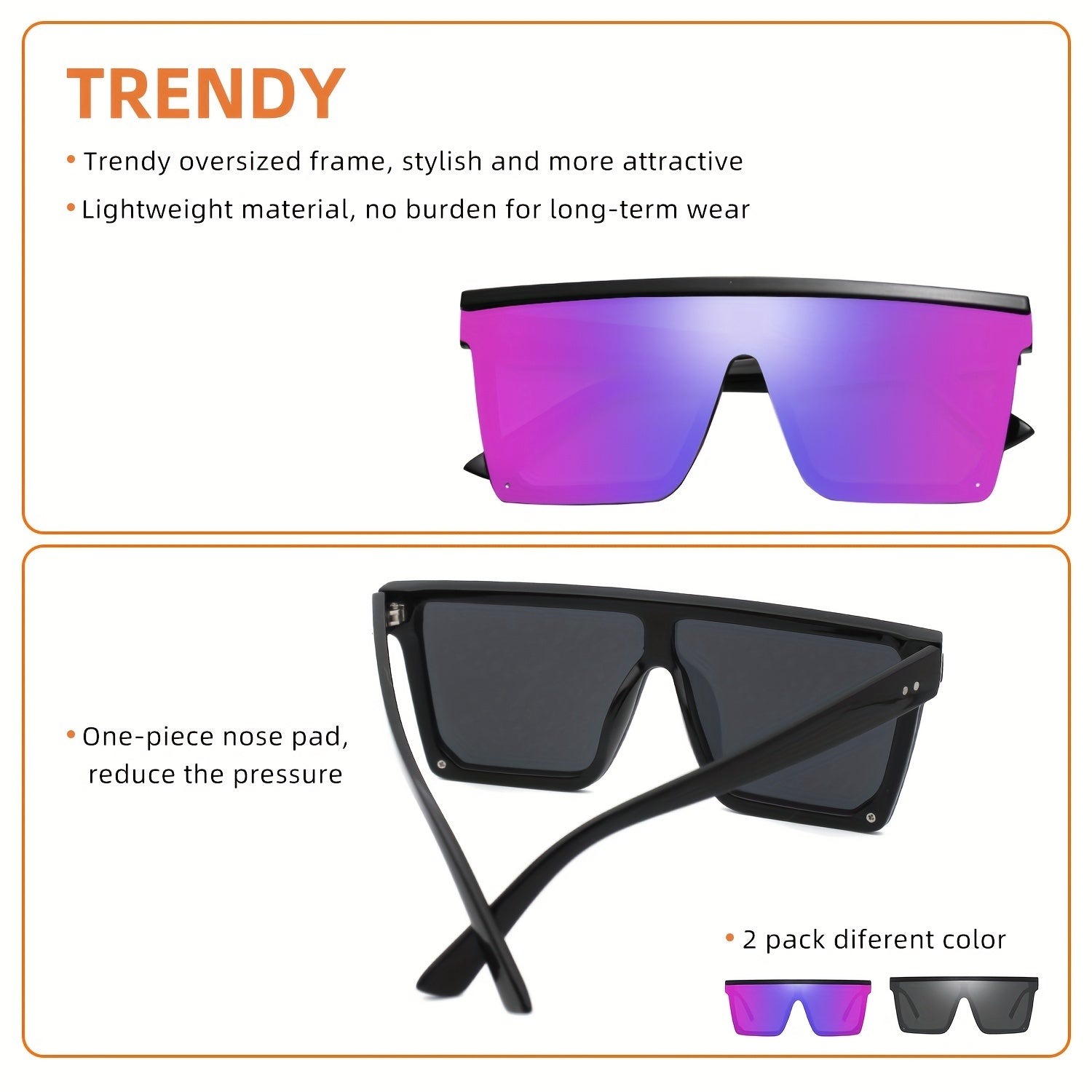 2pairs Large Rimless Sunglasses UV Protection Bundle