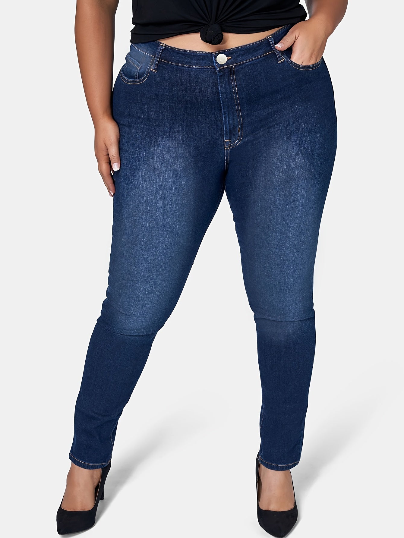 High Rise Button Fly Stretch Skinny Jeans