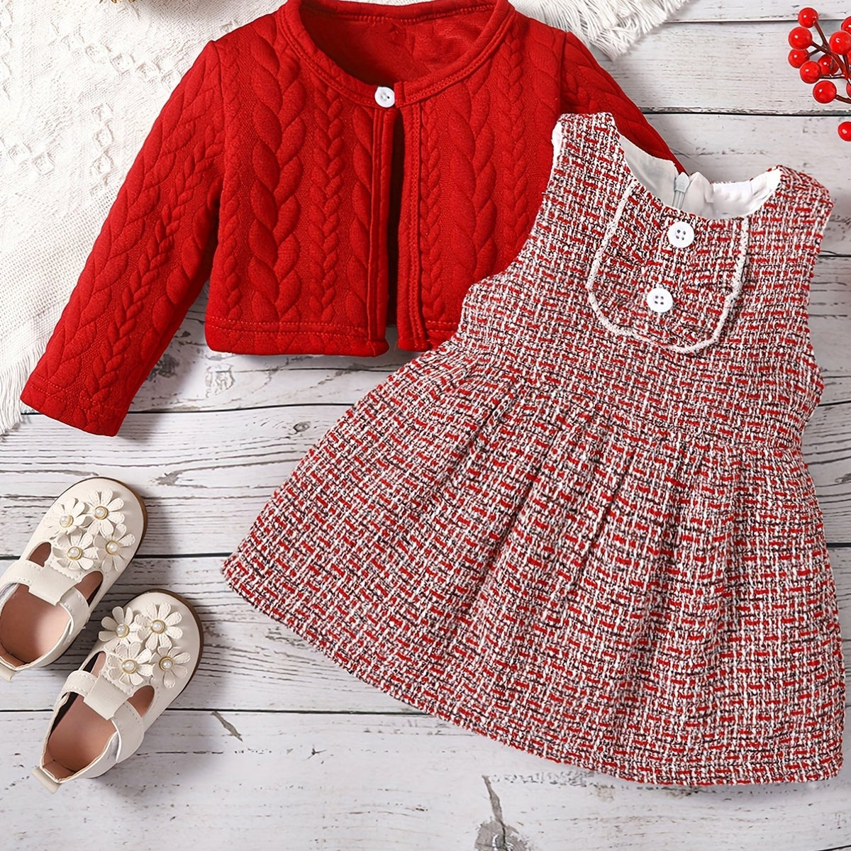 Baby Girl Casual Outfit Long Sleeve Top & Vest Dress Set