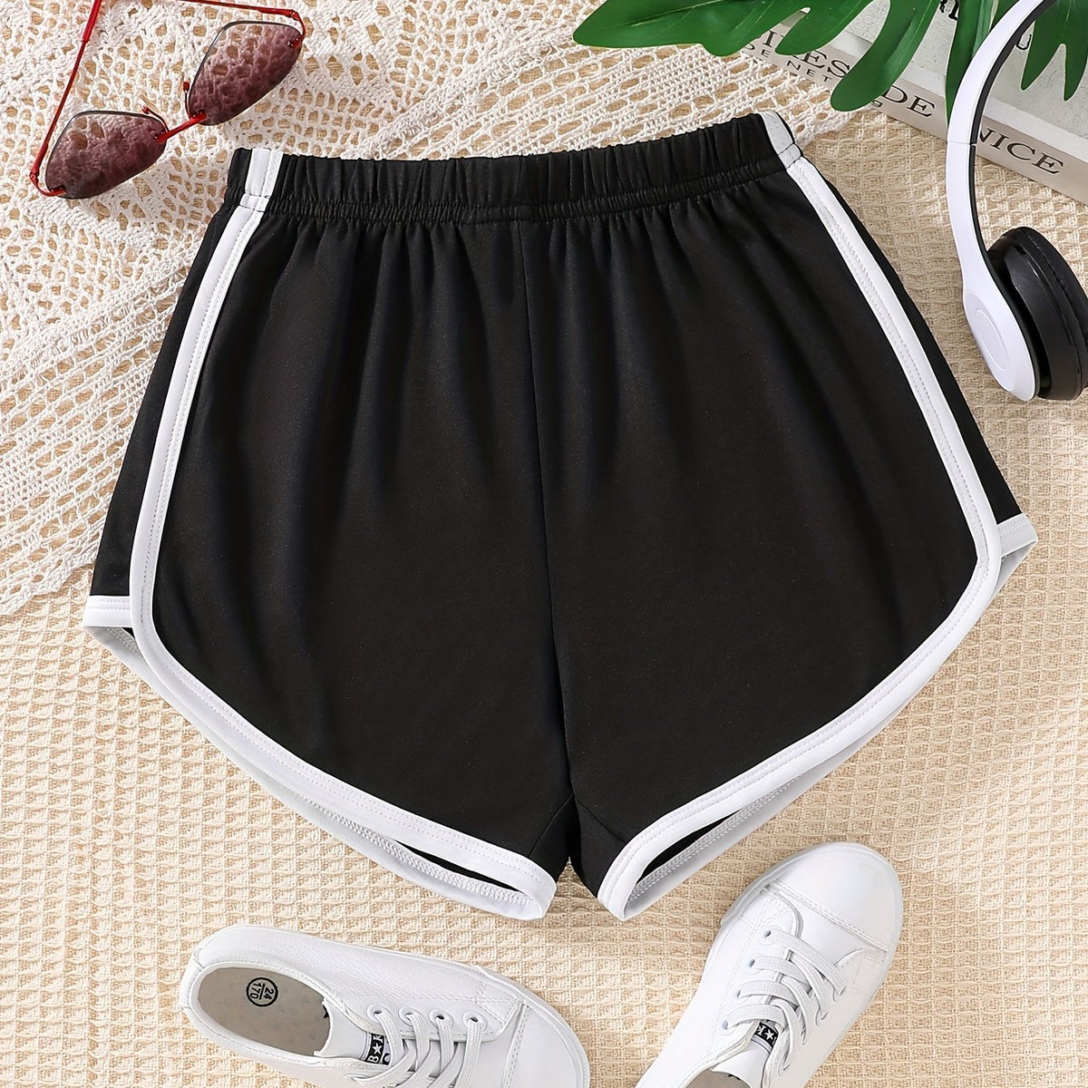 Girls' Basic Shorts Contrast Binding Comfortable And Breathable