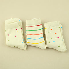 3 Pairs Polka Dot & Striped Socks Mid Tube Women's Stockings