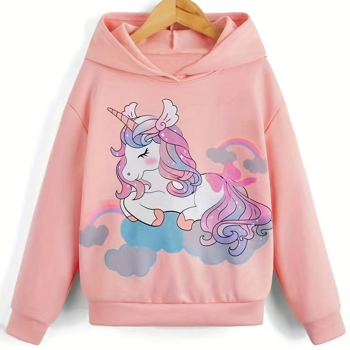 Girls' Unicorn Print Hooded Sweatshirt Pullover for Kids Spring Fall