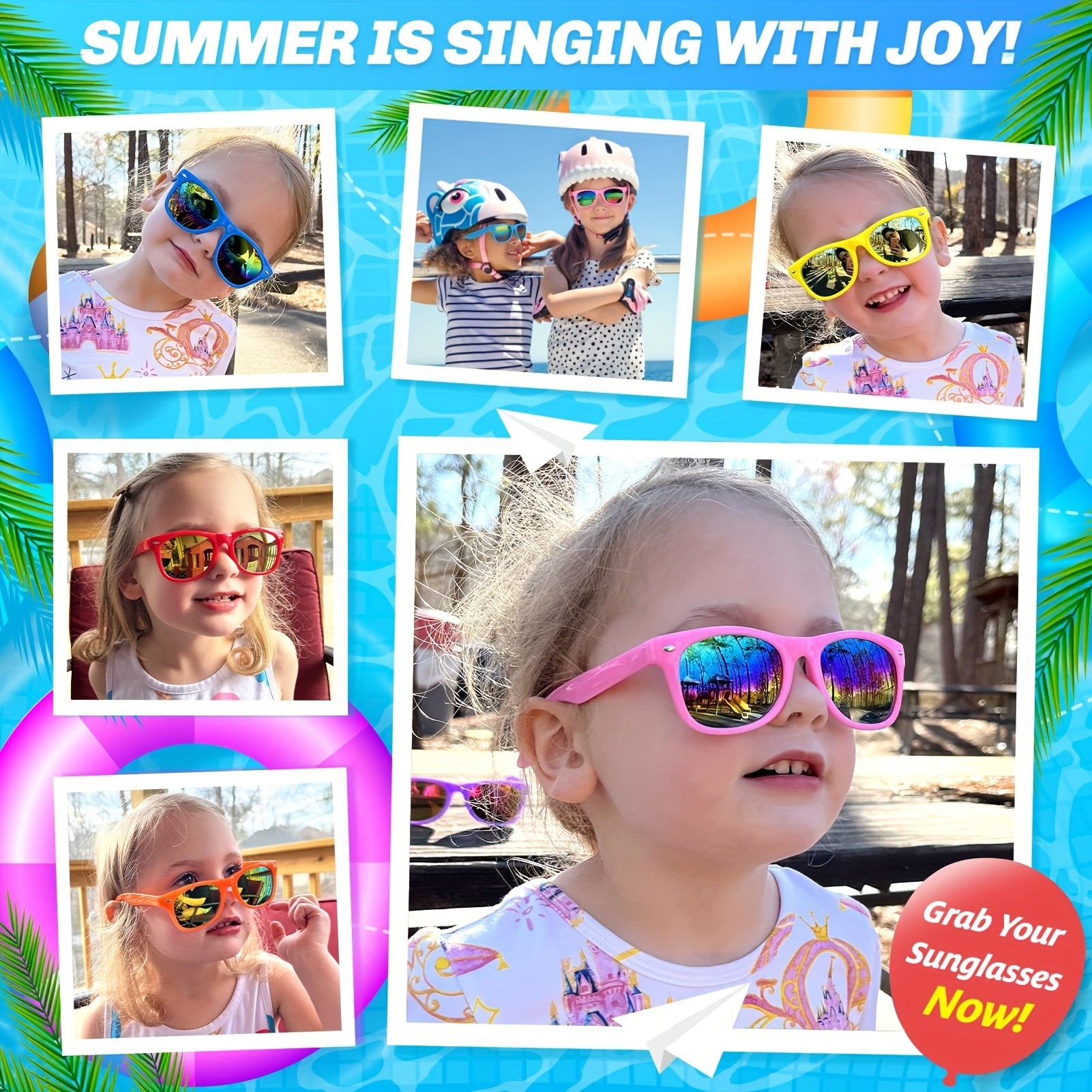 12 Kids' Neon Sunglasses UV400 Protection Pool Party Favors