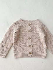 Infant Girls Cardigan Sweater Round Neck Button Knit & Cutout Blouse
