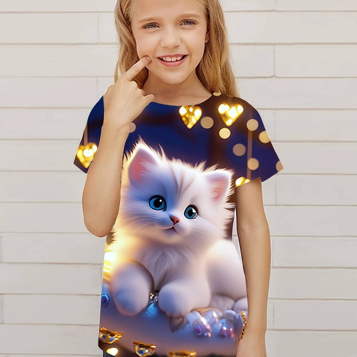 Cat Graphic Short Sleeve T shirt for Girls Summer Gift
