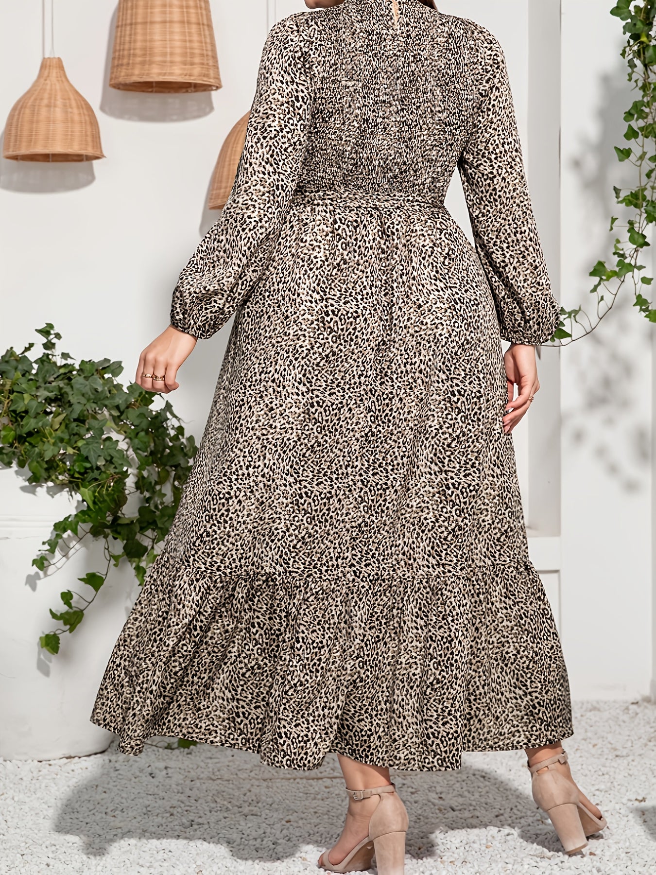  Ditsy Floral Print Lantern Sleeve Maxi Dress