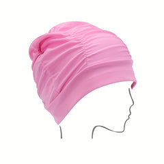 Ruched Solid Swim Cap Elastic Nylon Batch Cap for Women