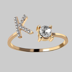 26 Letters Zircon Studded Adjustable Rings Jewelry