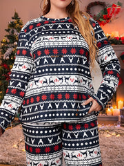  Christmas Elk & Snowflake Print Tee & Pajama Set