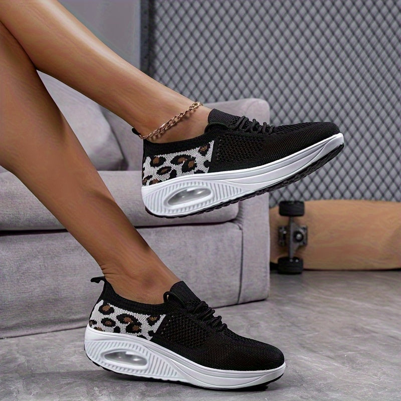 Leopard Print Chunky Sneakers Air Cushion Walking Shoes Women's Footwear