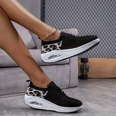 Leopard Print Chunky Sneakers Lightweight Slip-on Casual Shoes