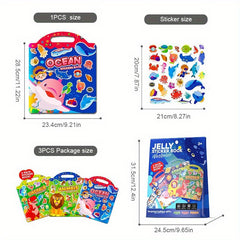 Waterproof Reusable Sticker Book for Kids - Dinosaur Animals Space Vehicles Ocea