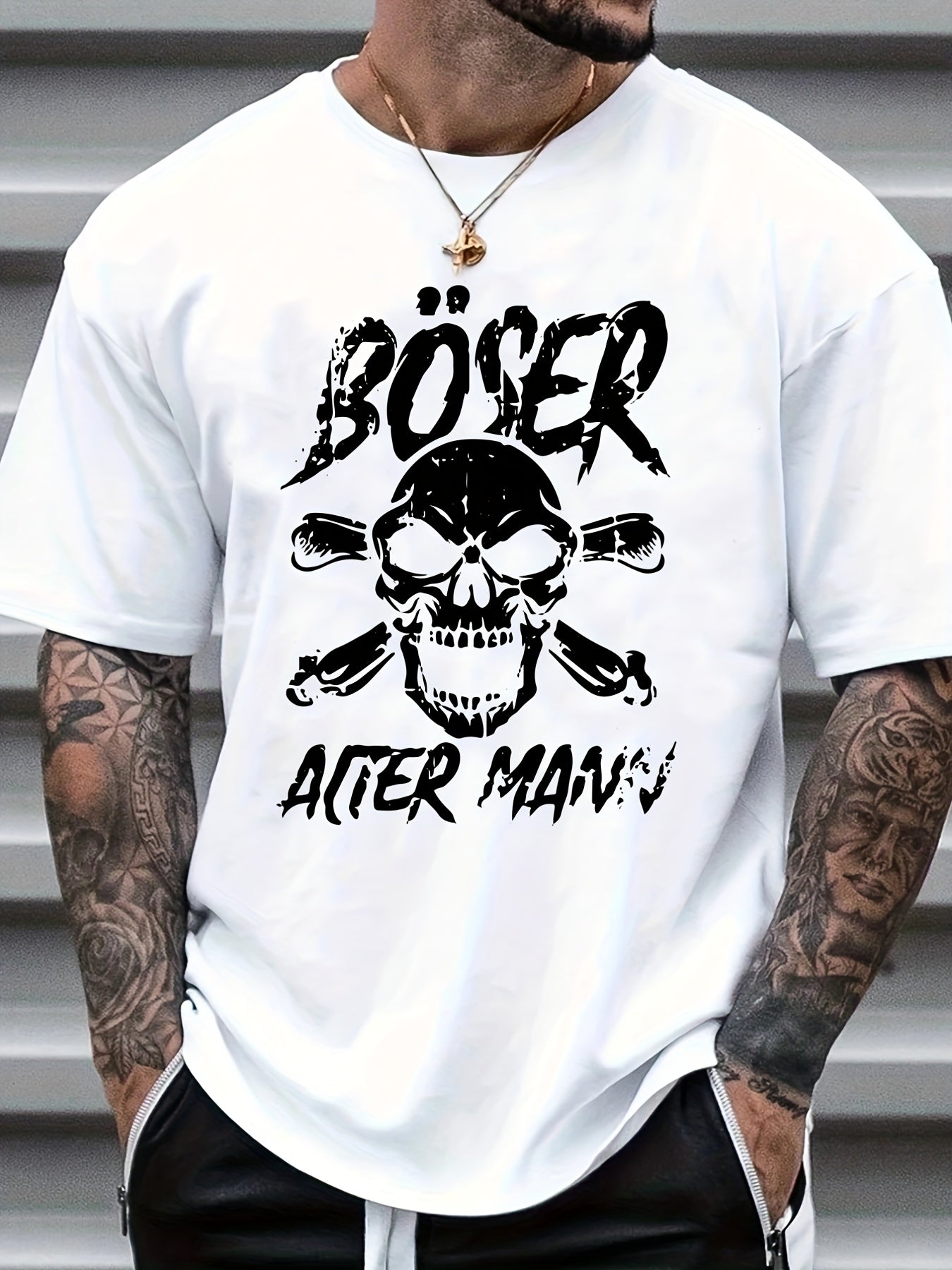 Skull Print Men's Graphic Crew Neck T-shirt Casual Comfy Tees