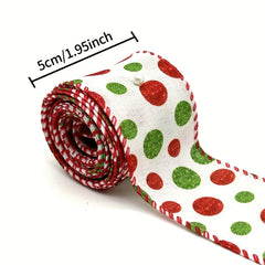 Christmas Dot Wired Edge Ribbons Green Red Dot Burlap Decorative Ribbons